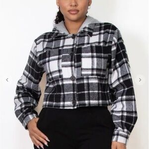 Chic Black and White Plaid Women's Utility Jacket